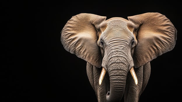 Majestic elephant portrait studio setting wildlife photography dark background front view nature's grandeur photo