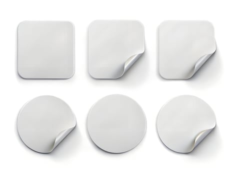 White Paper Stickers with Square and Circular Shapes in 3D Rendering with Peeling Corners on Transparent Background photo