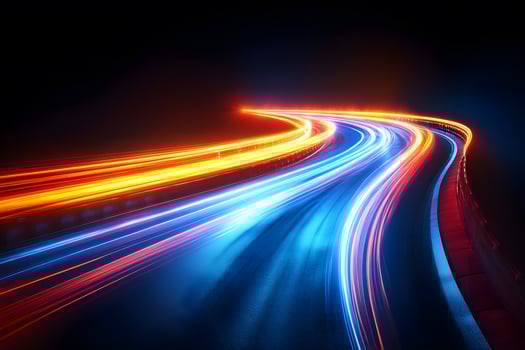 Futuristic Night Highway with Glowing Light Trails for Modern Design Concepts photo
