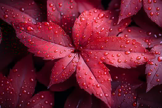 Vibrant Red Leaves with Dewdrops Nature's Artistry for Autumn Decor and Design photo