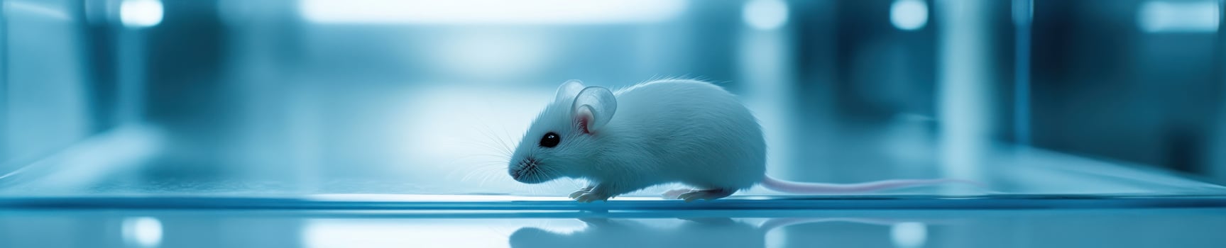 White mouse in a high tech transparent lab cage for scientific research photo