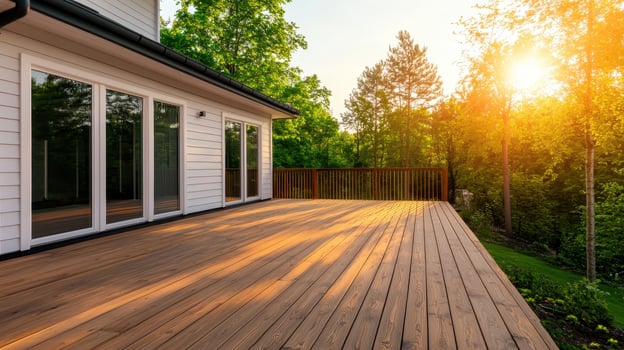 Sunset deck view home garden photography natural background outdoor serenity photo