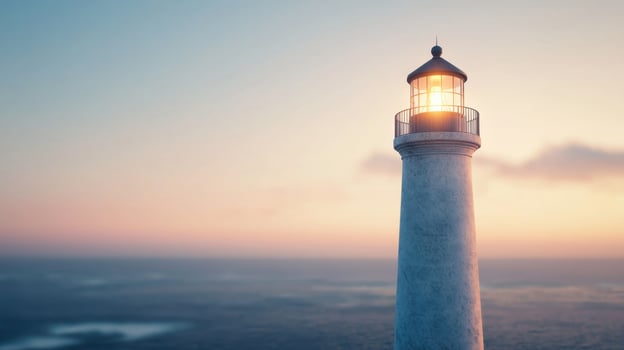 Lighthouse illuminating the ocean at dusk serene background nature photography coastal viewpoint photo