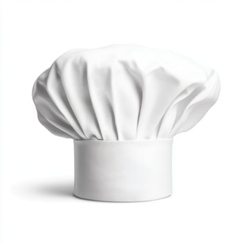 realistic chef hat, symbolizing culinary profession, showcases its classic design and crisp white fabric, perfect for any kitchen setting photo