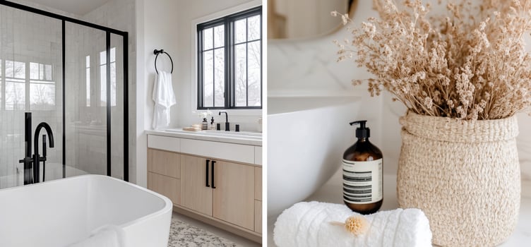 Modern, minimalist bathroom with natural elements photo