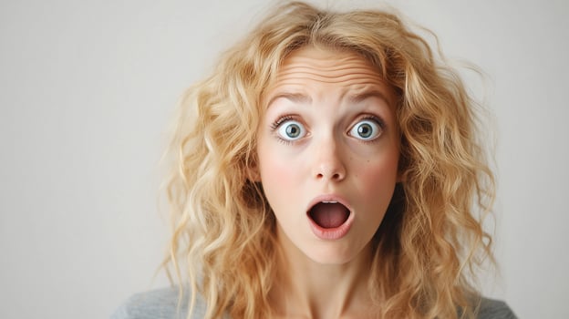 Blonde woman with shocked face expression. photo