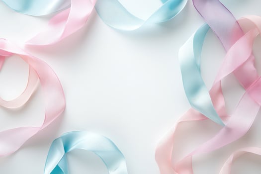 Pastel Pink and Blue Ribbons Frame White Background photo