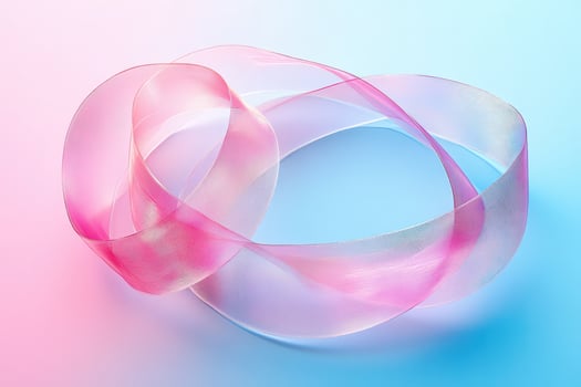 Pink and blue ribbon swirls on pastel background photo