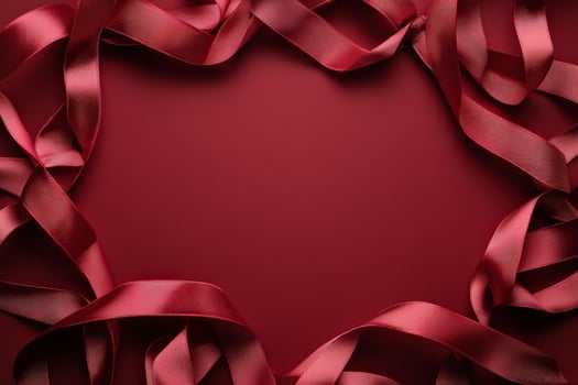 Crimson Ribbons Forming a Frame on Red Background photo