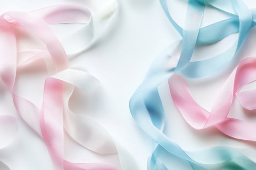 Pastel Pink Blue and White Ribbons Swirled on White photo