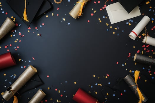 Graduation Celebration with Caps Diplomas and Confetti photo