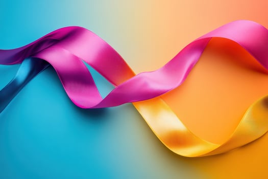 Colorful ribbons swirl on a gradient background photo