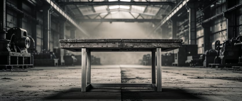An empty table in an industrial building photo
