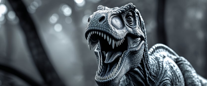 A close up of a t - rex with its mouth open photo