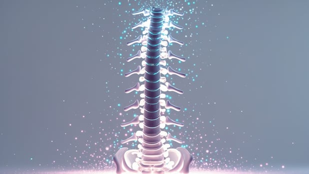 Illuminated Human Spine with Glowing Particles in Digital Art Style. photo
