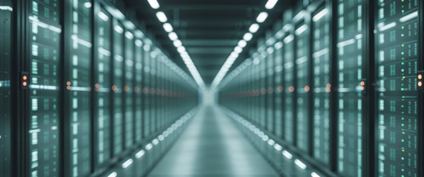 Modern Data Center Corridor With Glowing Racks photo