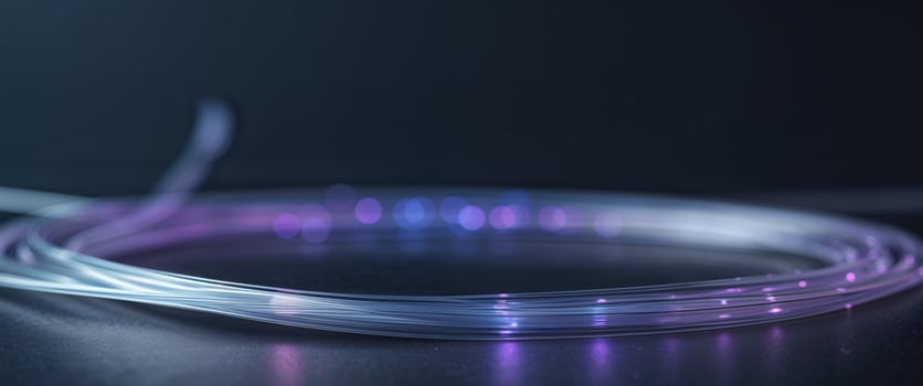 Fiber optic cables with glowing ends in dark background photo