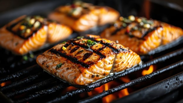 Grilled salmon fillets with herbs and spices photo