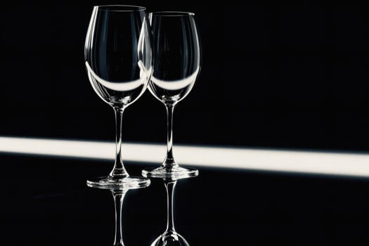 Elegant wine glasses reflecting in soft light. photo