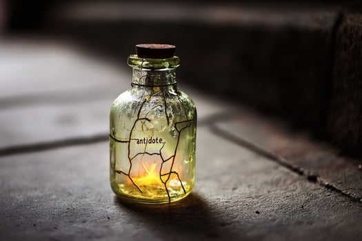 Magical antidote bottle glows with mystery. photo