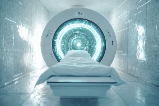 Glowing futuristic medical chamber by AI photo