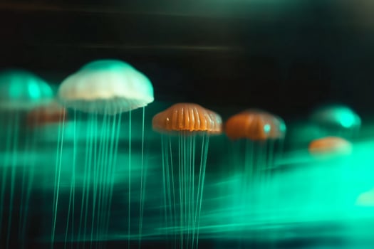 Ethereal jellyfish gliding through luminescent waters. photo