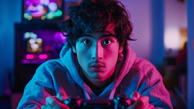 portrait of a serious enthusiastic gamer photo