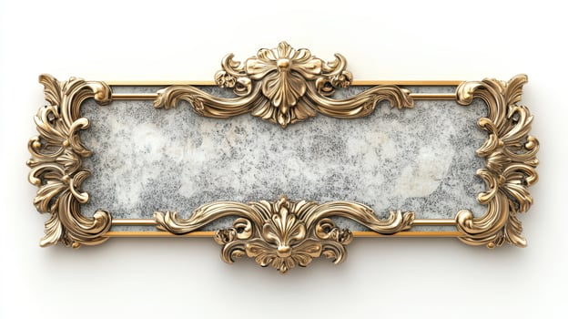 Golden frame with marble on white background photo