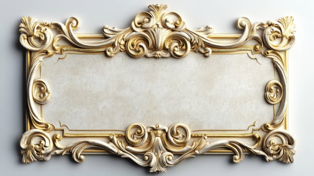 Golden frame with ornate design on white background photo