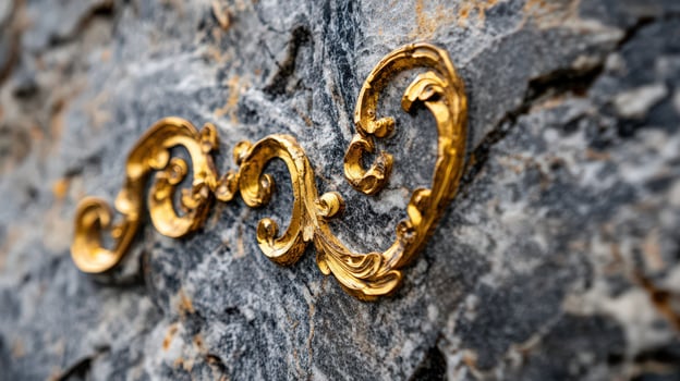 Golden swirls on a stone wall photo