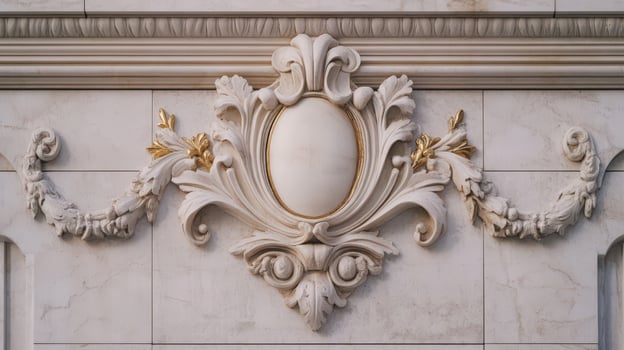 Decorative plasterwork on the wall of a building photo