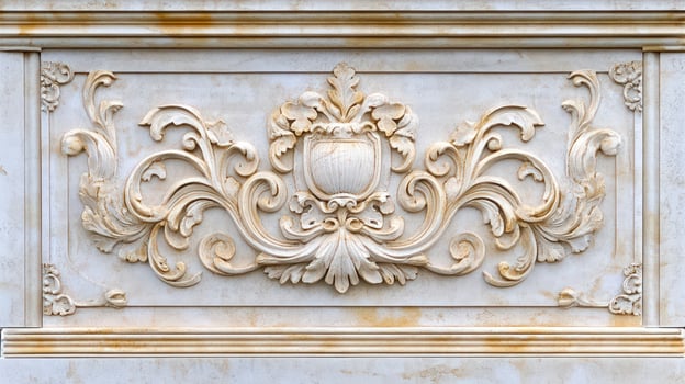 An ornate decorative panel on a wall photo