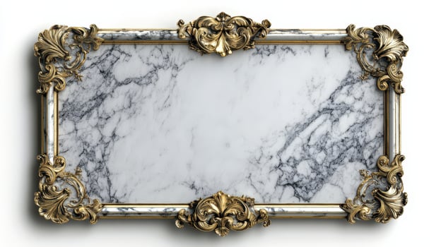 Golden frame with marble on white background photo