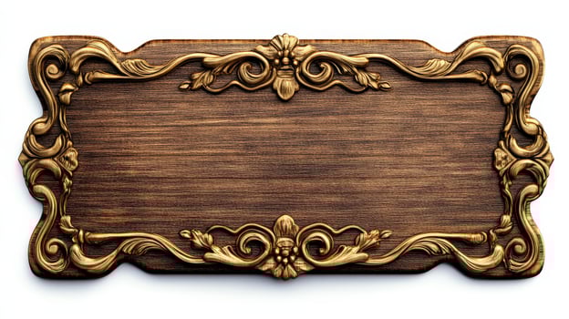 An old wooden sign with ornate design photo