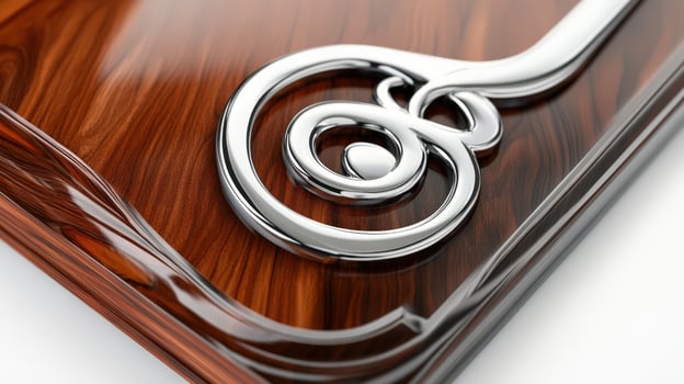 A wooden box with a metal and silver design photo