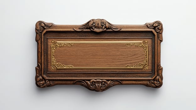 An old wooden plaque on a white wall photo