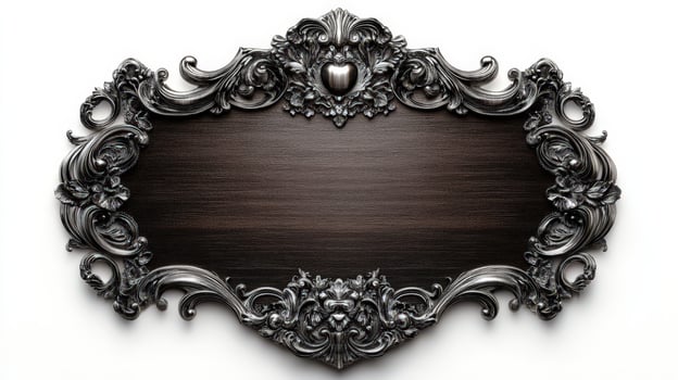An ornate wooden frame with a silver border photo