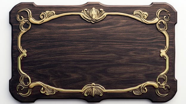 A wooden plaque with gold trim and ornate design photo