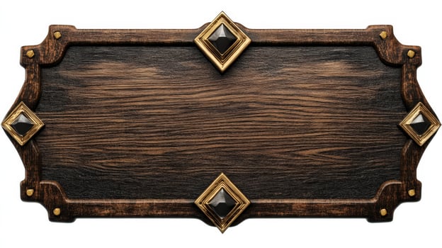 An old wooden plaque with gold accents photo