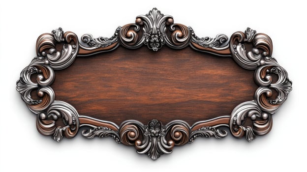 An ornate wooden frame with silver and gold details photo