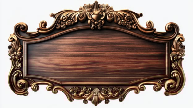 An ornate wooden sign with a gold frame photo