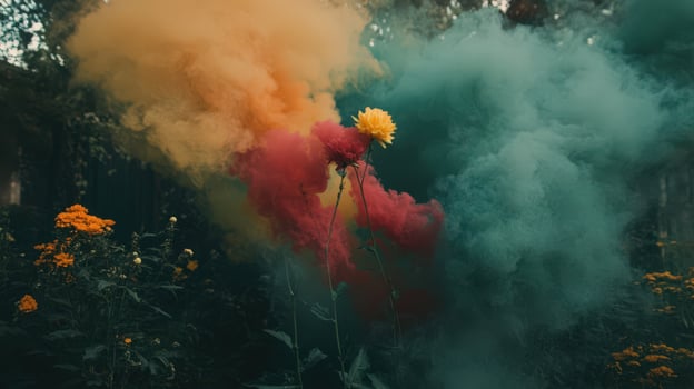 Colorful smoke in the air with a flower photo