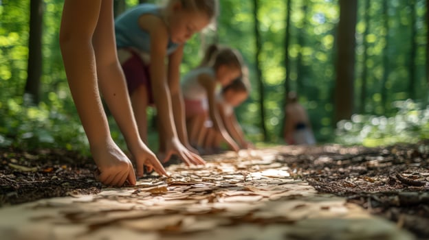 Children playing in the woods photo