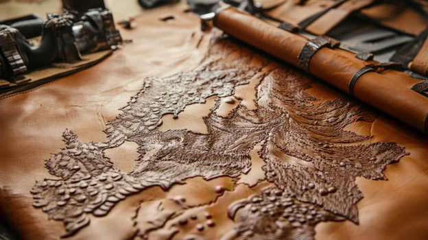 A leather bag with a map on it photo