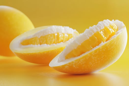 A yellow fruit with a white center photo