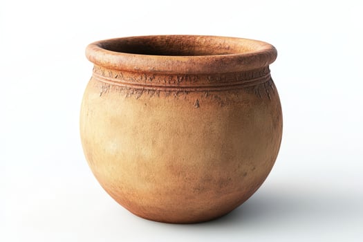 A Rustic Terracotta Pot Stands Isolated On White photo