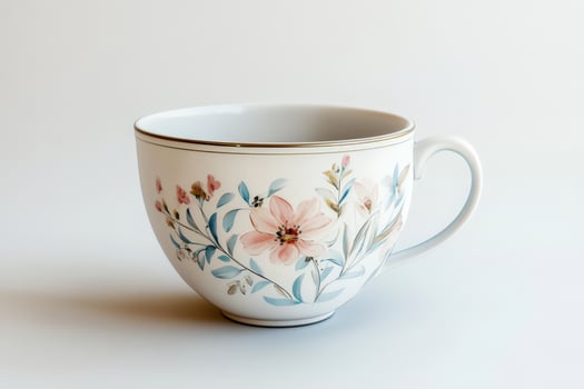Elegant White Teacup with Delicate Floral Design photo