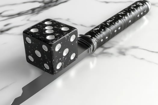 Black Dice Resting on a Stylish Knife Blade photo