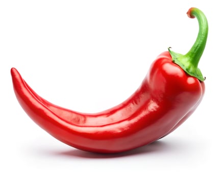 Red Chili Pepper with Glossy Vibrant Curved Shape on White Background photo