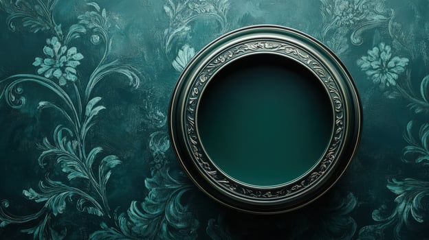 Ornate Oval Frame on Teal Floral Background photo